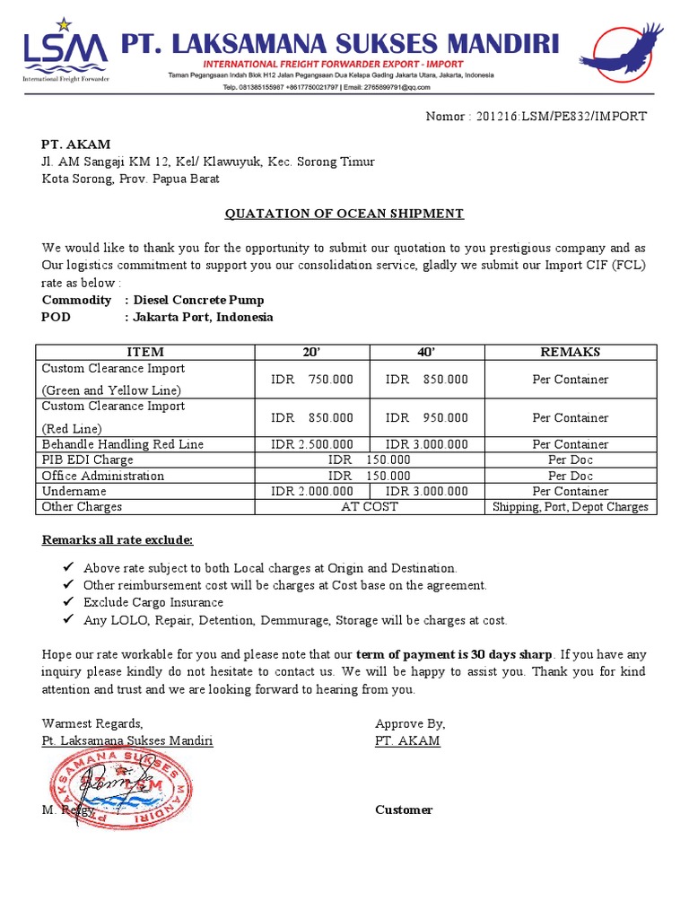 Pt. Akam Shipping, Port, Depot Charges PDF