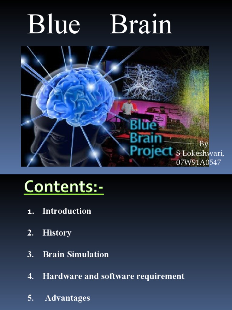 Blue Brain: by S Lokeshwari, 07W91A0547 | PDF | Supercomputer | Brain