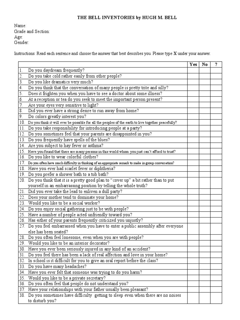 Bell Adjustment Inventory PDF