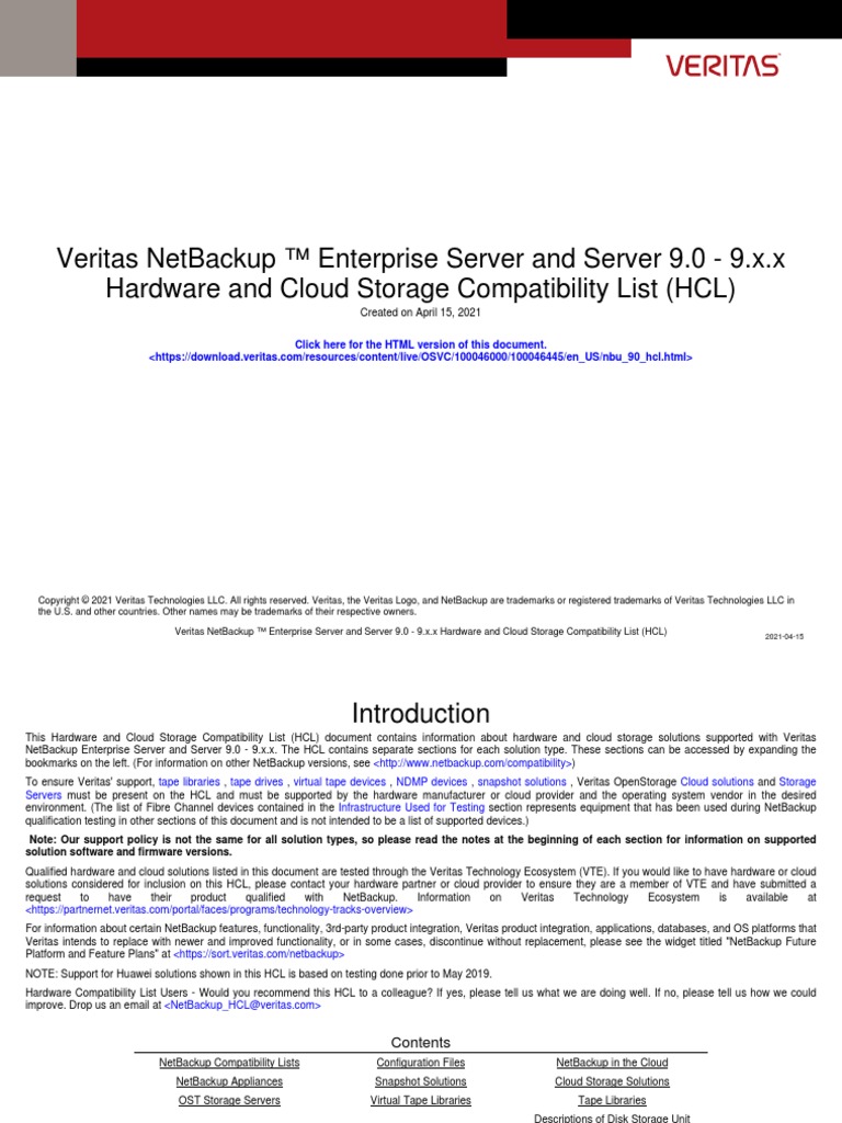 Veritas Netbackup ™ Enterprise Server and Server 9.0 9.X.X Hardware