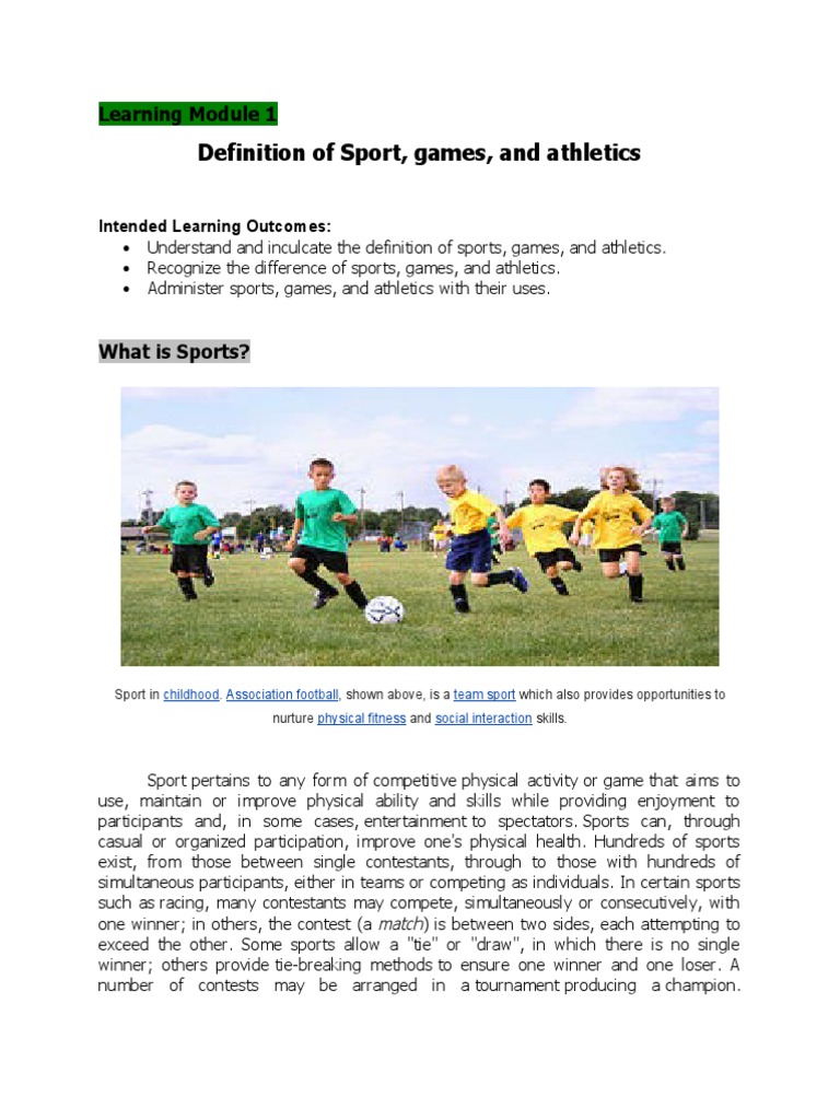 Definition of Sport, Games, and Athletics Learning Module 1 PDF Sports Leisure