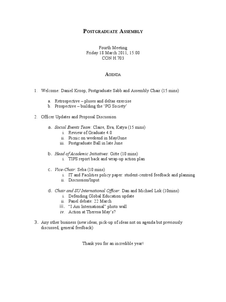Postgraduate Assembly Meeting Agenda | PDF