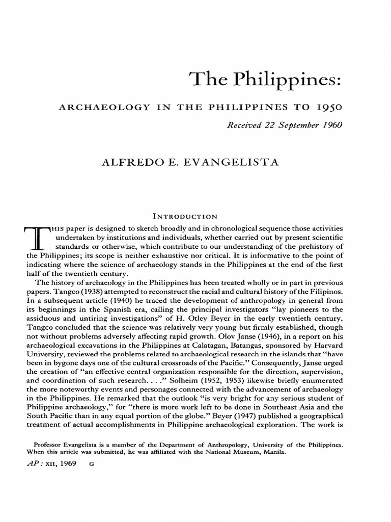 Archaeology in The Philippines To 1950 Alfredo E. Evangelista