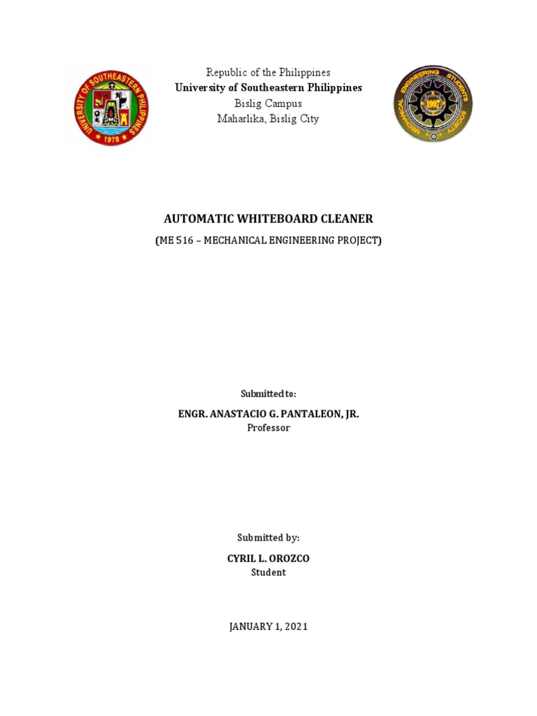 Automatic Whiteboard Cleaner University of Southeastern Philippines