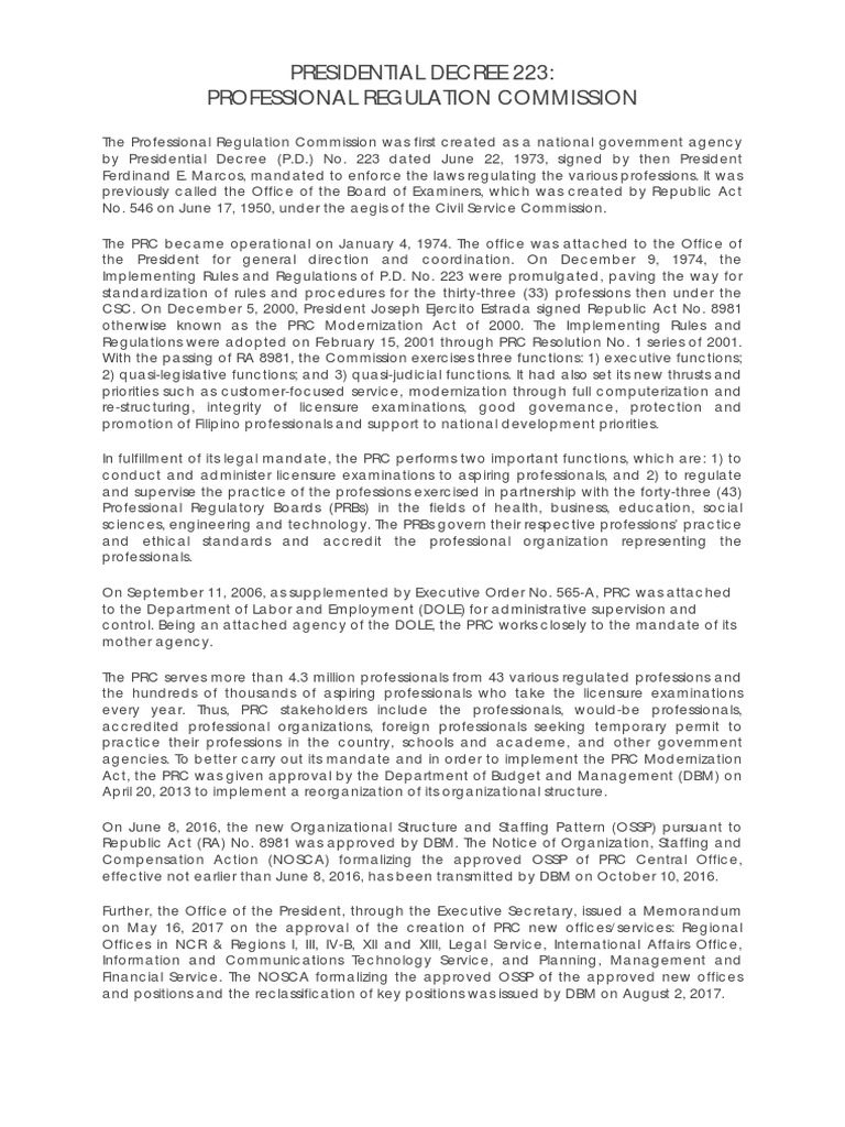 Handout 01 Pd223 - Professional Regulation Commission | PDF | Policy ...