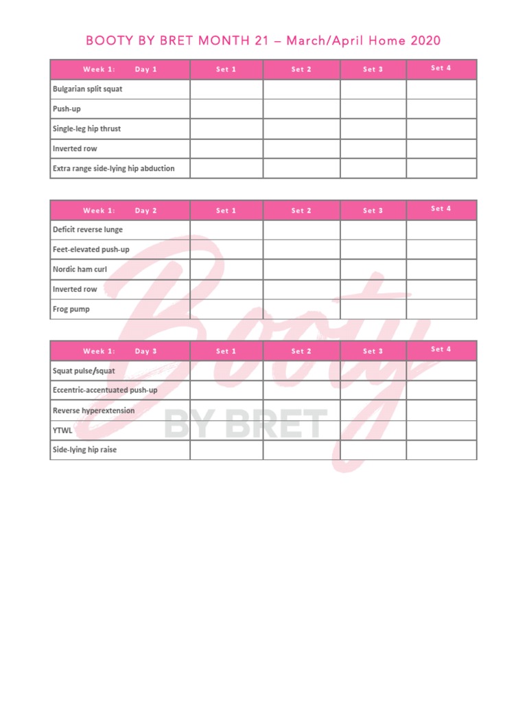 BBB Month 21 Home Workout Log PDF Lower Limb Anatomy