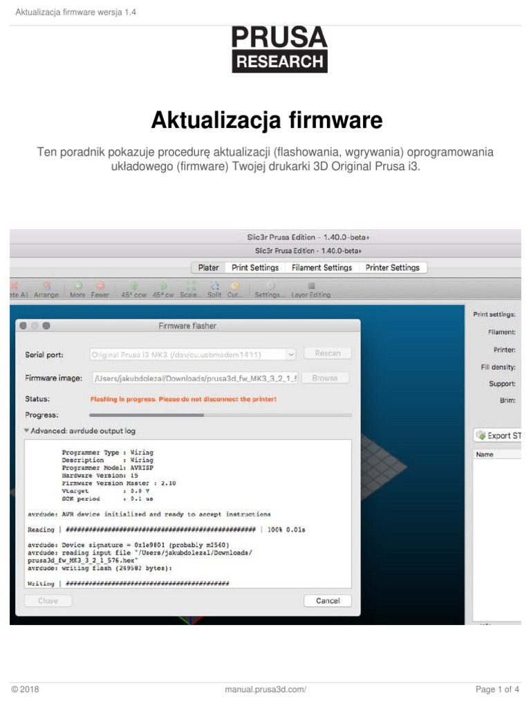 Firmware Upgrade Guide PL PRUSA 3D | PDF
