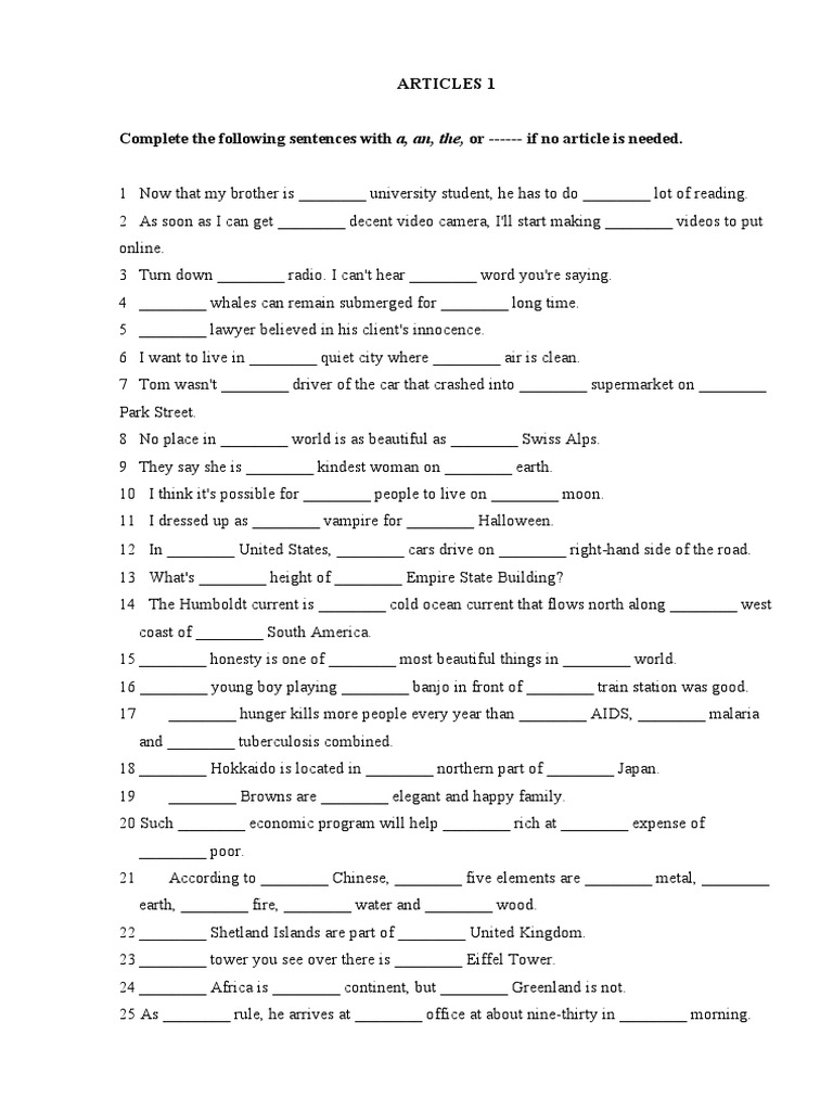 Articles Practice Exercises | PDF | Island | Japan