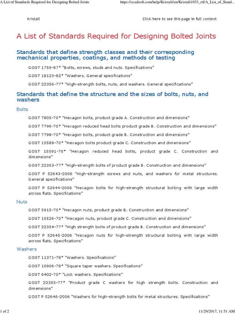 A List Of Standards Required For Designing Bolted Joints | PDF.