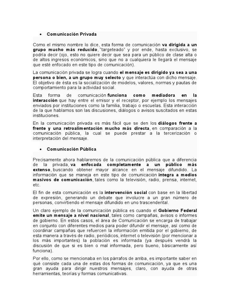 Tipos y Ejemplos de Comunicación Privada | PDF | Medios de comunicación ...