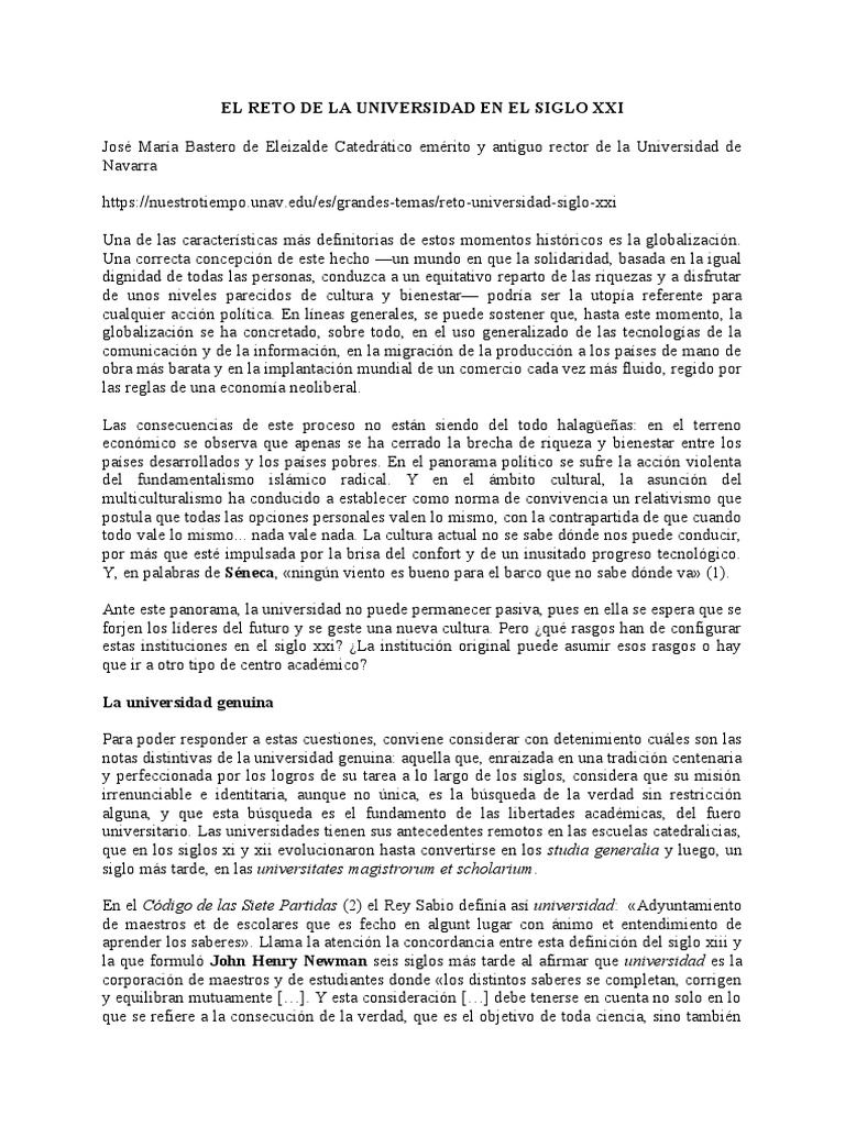 El Reto de La Universidad en El Siglo Xxi | PDF | Verdad | Felicidad