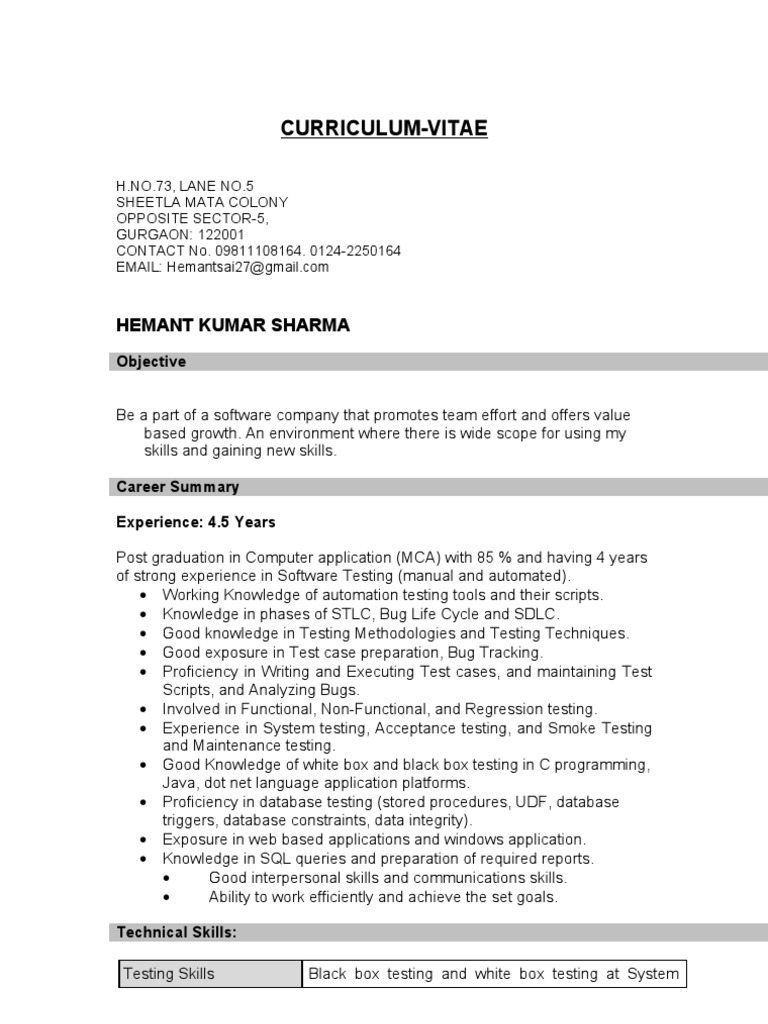 Curriculum-Vitae: Hemant Kumar Sharma | PDF | Software Testing | Web ...