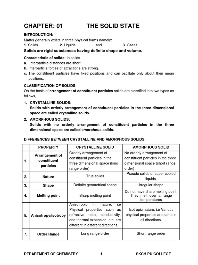 Crystalline vs Amorphous Solids | PDF | Crystal Structure | Chemical ...