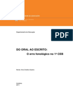 Do Oral Ao Escrito: O Erro Fonológico No 1º CEB: Departamento de Educação