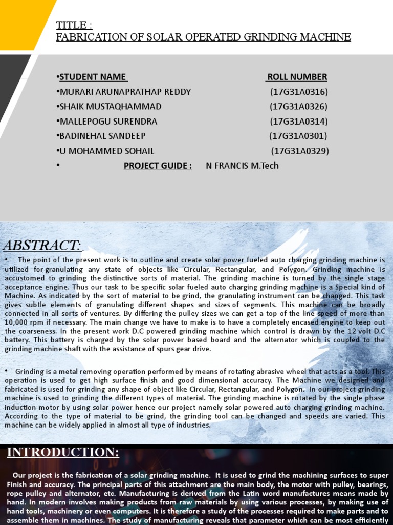 Solar Powered Grinding Machine Design | PDF | Grinding (Abrasive ...