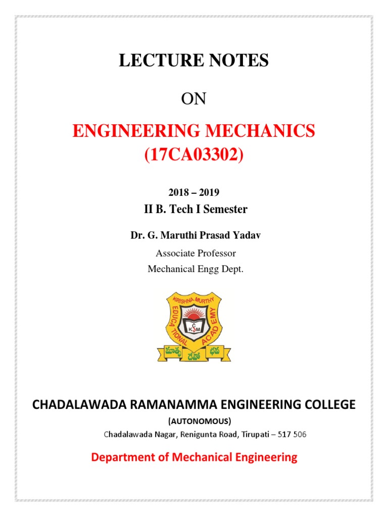 Engineering Mechanics (17CA03302) : Lecture Notes | PDF | Friction ...