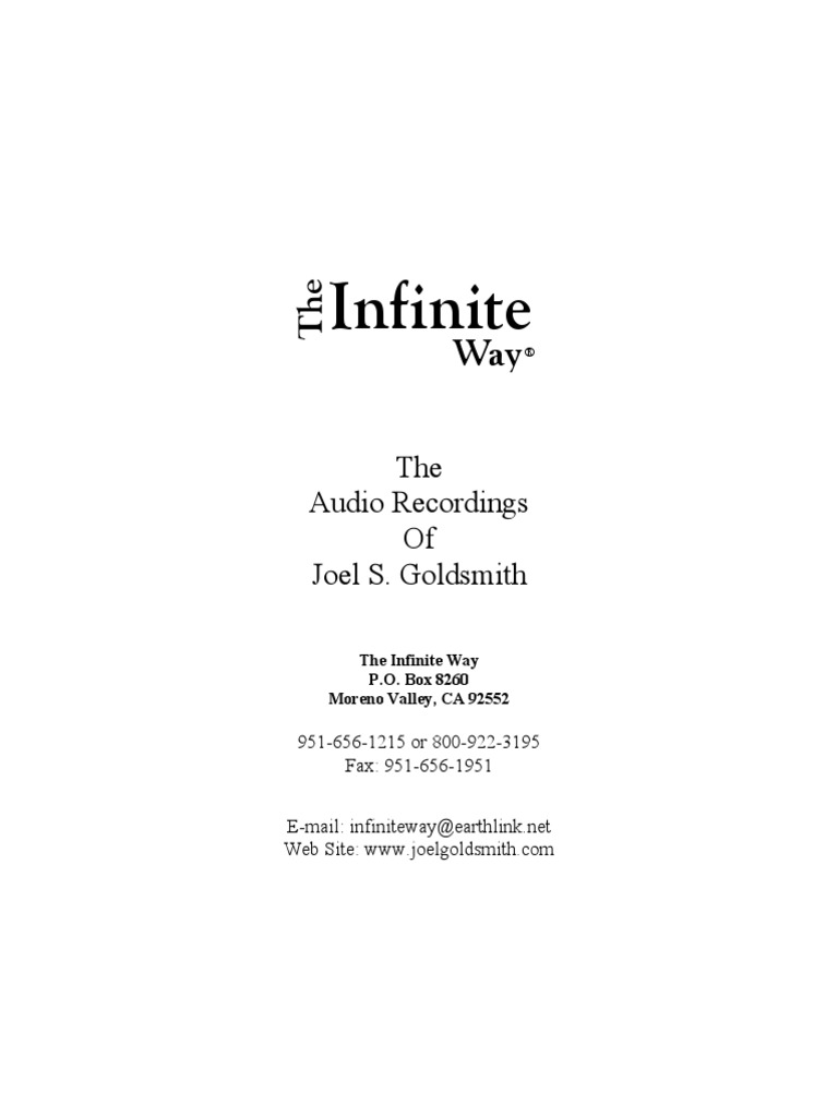The Infinite Way - Joel S Goldsmith | PDF | Prayer | Meditation