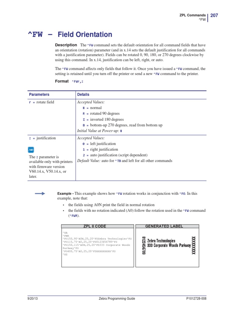 ZPL Commands ^FW Field Orientation PDF Computer Science