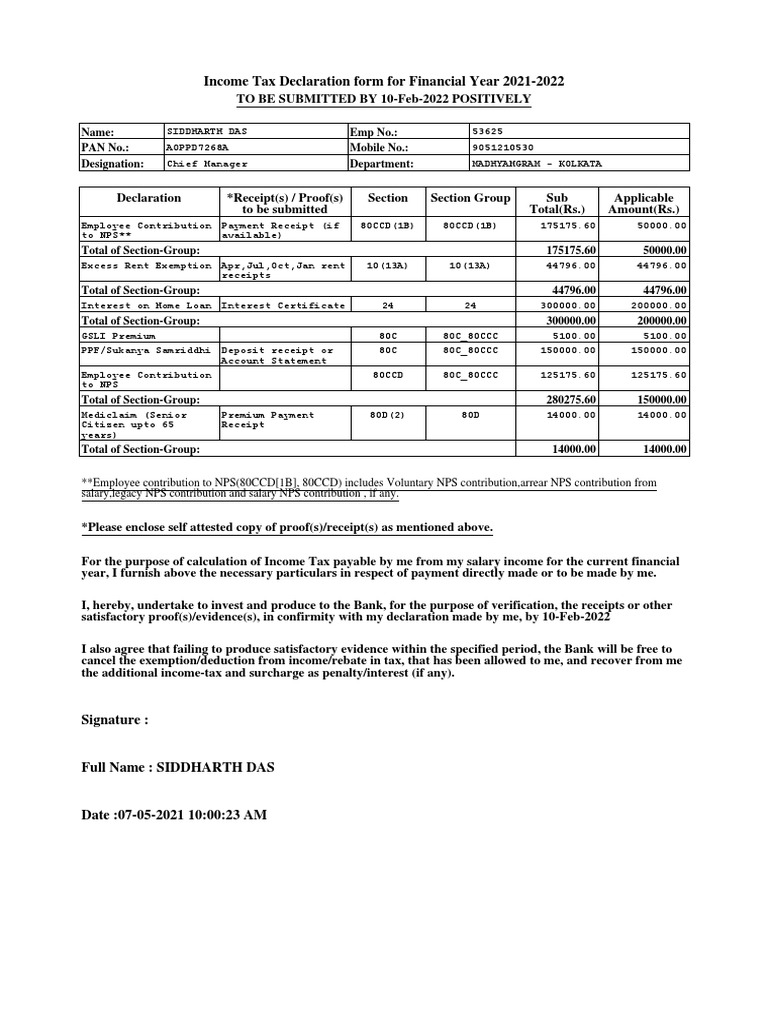 Tax Declaration Form For Financial Year 20212022 PDF
