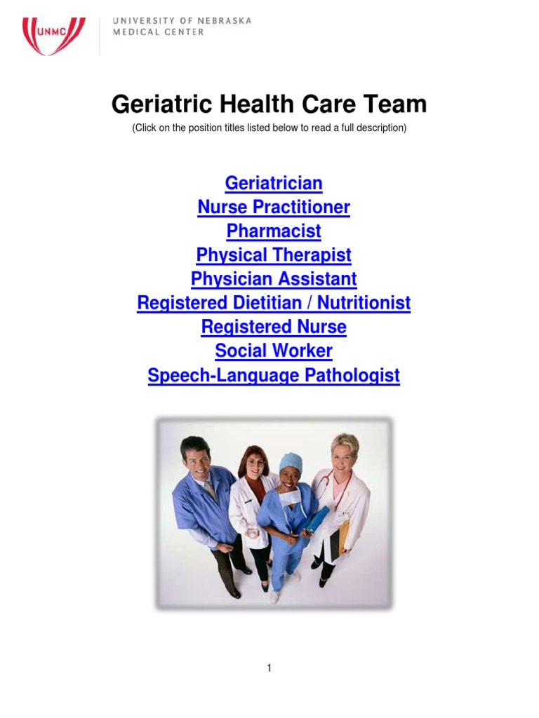 Geriatric Healthcare Team | PDF | Dietitian | Pharmacist