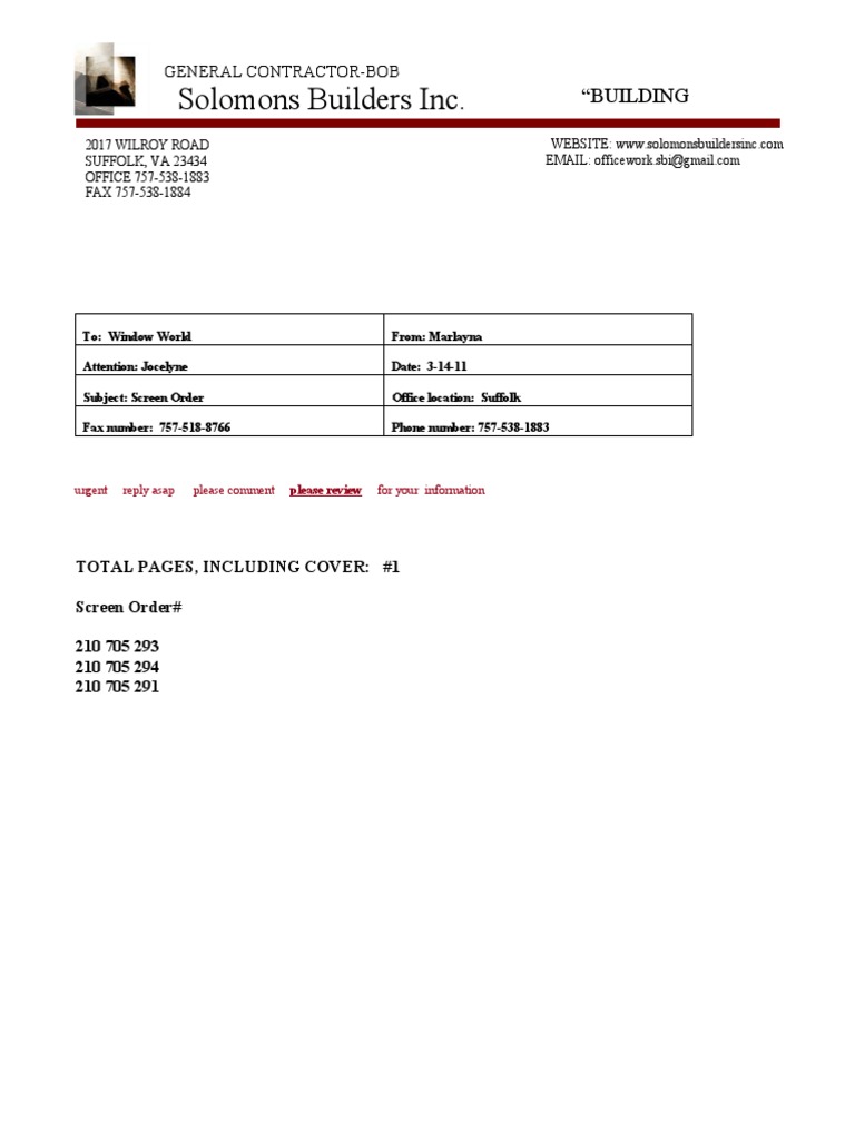 Screen Order Request for Window World | PDF