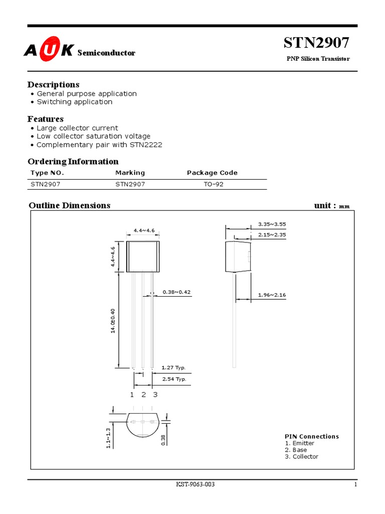 STN2907 (PNP Silicon Transistor) Datasheet PDF Bipolar Junction