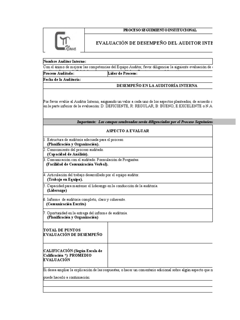 Evaluación del Desempeño del Auditor Interno | PDF | Auditoría | Contralor