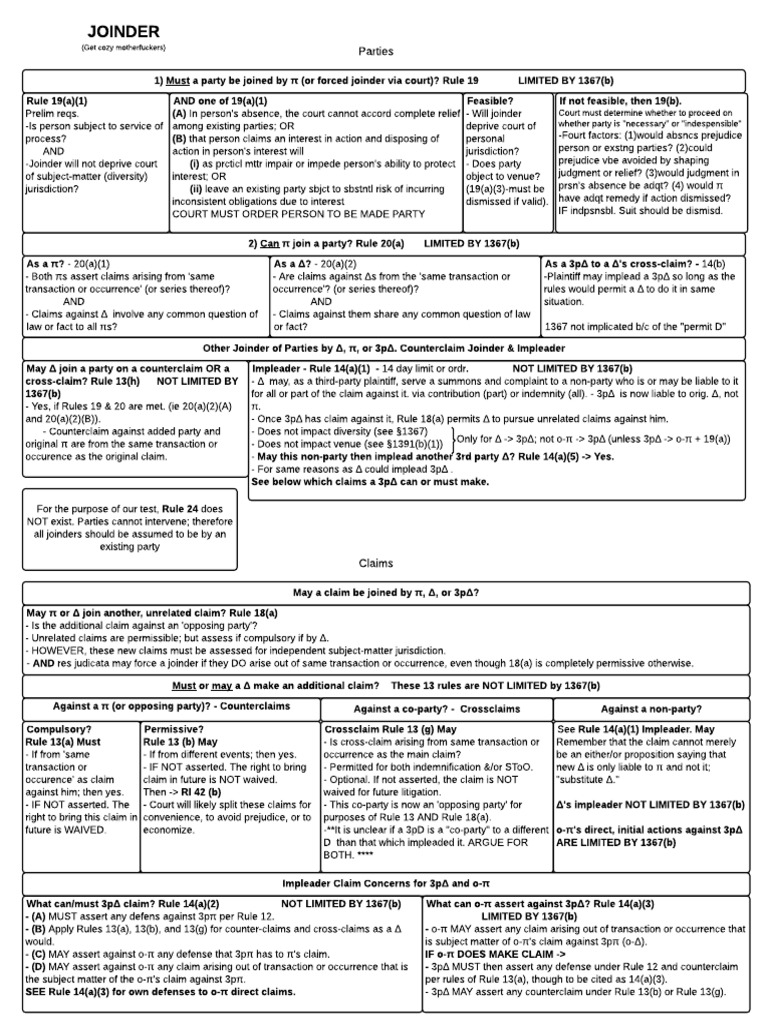Joinder Civ Pro FLow Chart | PDF | Joinder | Civil Procedure