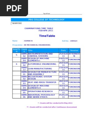 Timetable