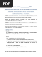 A Proclamation To Provide For The Definition of The Powers and Duties of The Executive Organs of The Federal Democratic Republic of Ethiopia