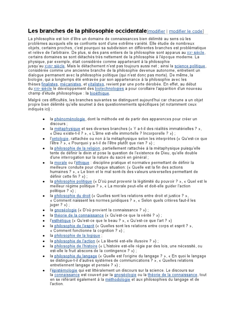 Branches de la philosophie occidentale | PDF | Philosophie antique ...