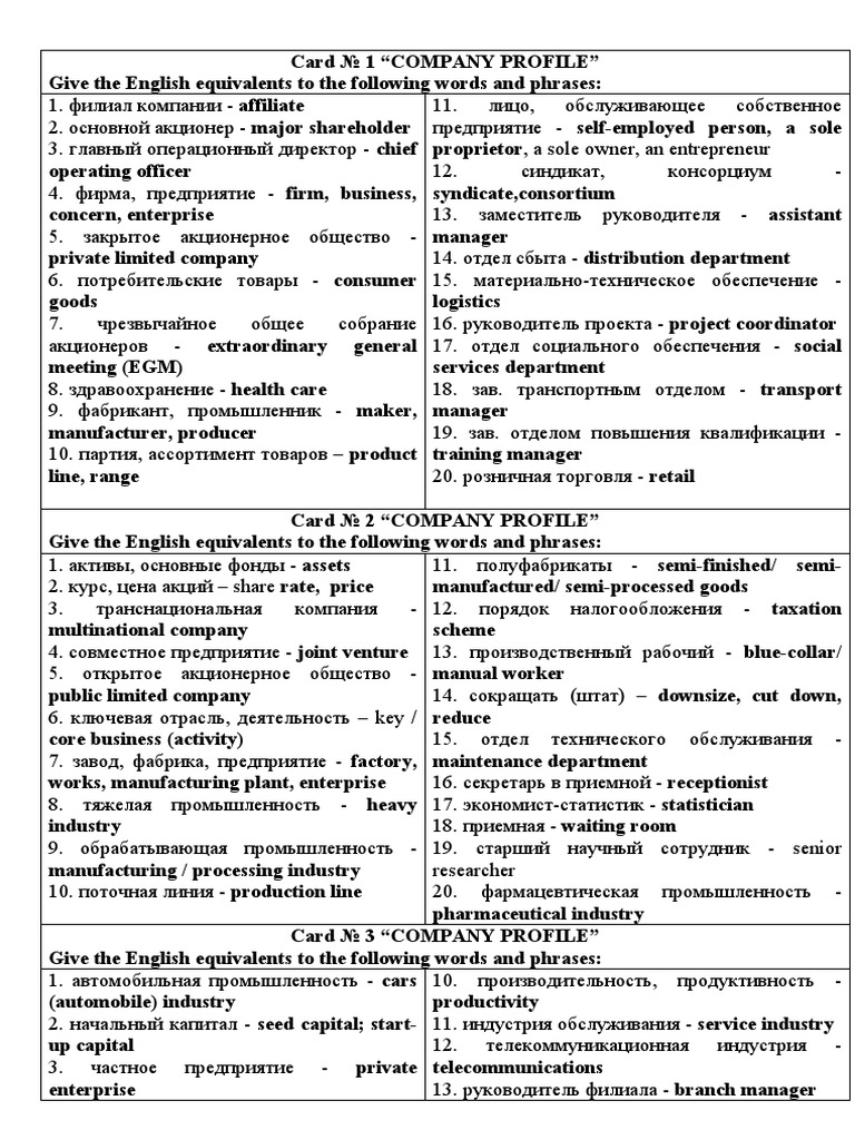 Company - Profile-CARDS-with Answers | PDF