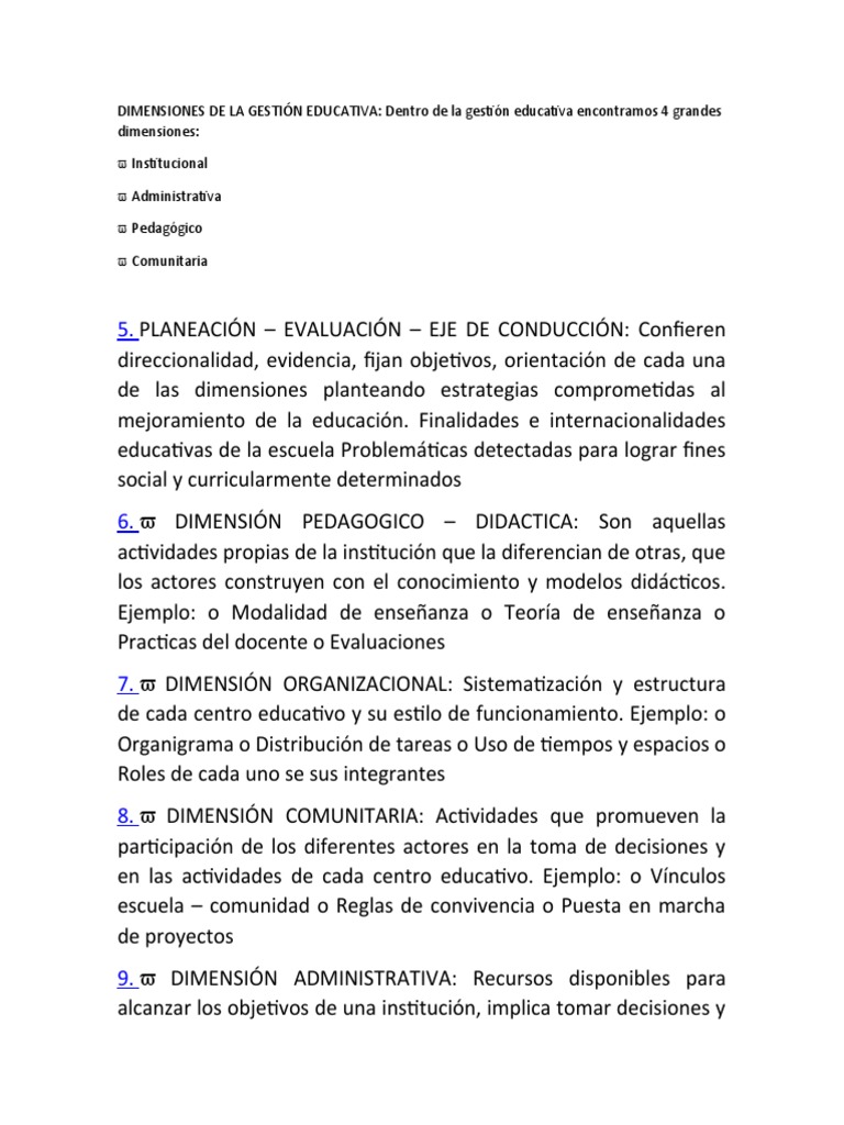Cuatro Dimensiones de la Gestión Educativa | PDF | Institución | Evaluación