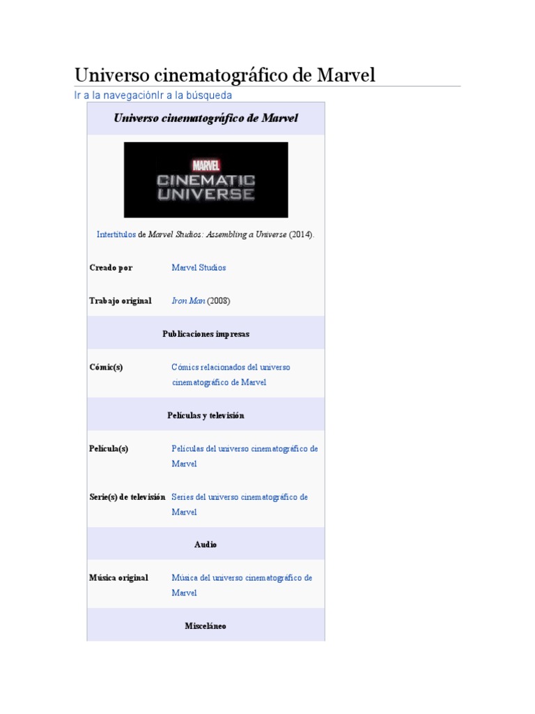 Universo Cinematografico de Marvel PDF Entretenimiento Cine