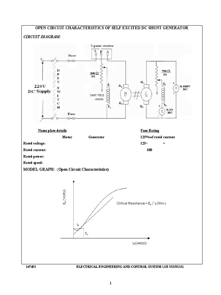 Circuit Diagram Open Circuit Characteristics of Self Excited DC Shunt