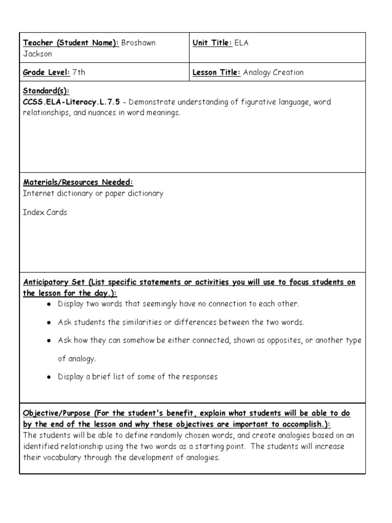 Broshawn Jackson - Madeline Hunter Lesson Plan Template 21  PDF With Madeline Hunter Lesson Plan Template Blank