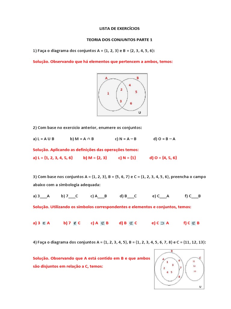 Lista de Exercícios - Teoria Dos Conjuntos Parte 1 | PDF | Conjunto ...