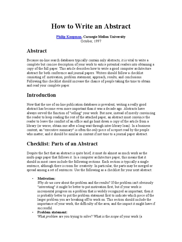 How To Write An Abstract, Carnegie Mellon University PDF Abstract