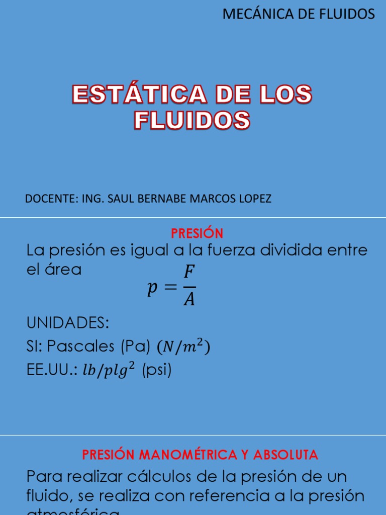 Estatica de Los Fluidos | PDF | Pascal (Unidad) | Presión