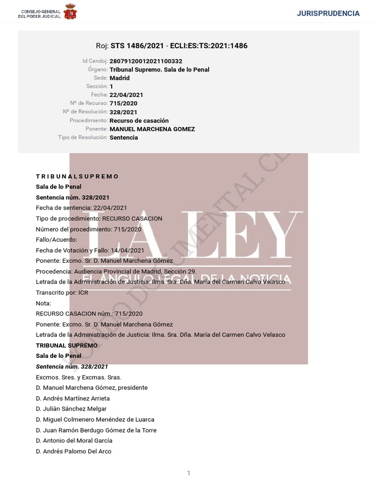 STS 1486 2021 | PDF | Sentencia (ley) | Caso de ley
