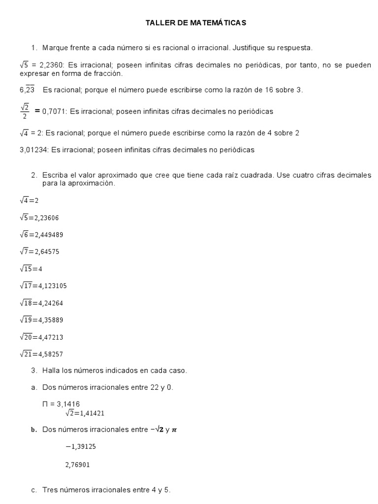 Taller de Matematicas | PDF | Métodos y materiales de enseñanza | Hogar ...