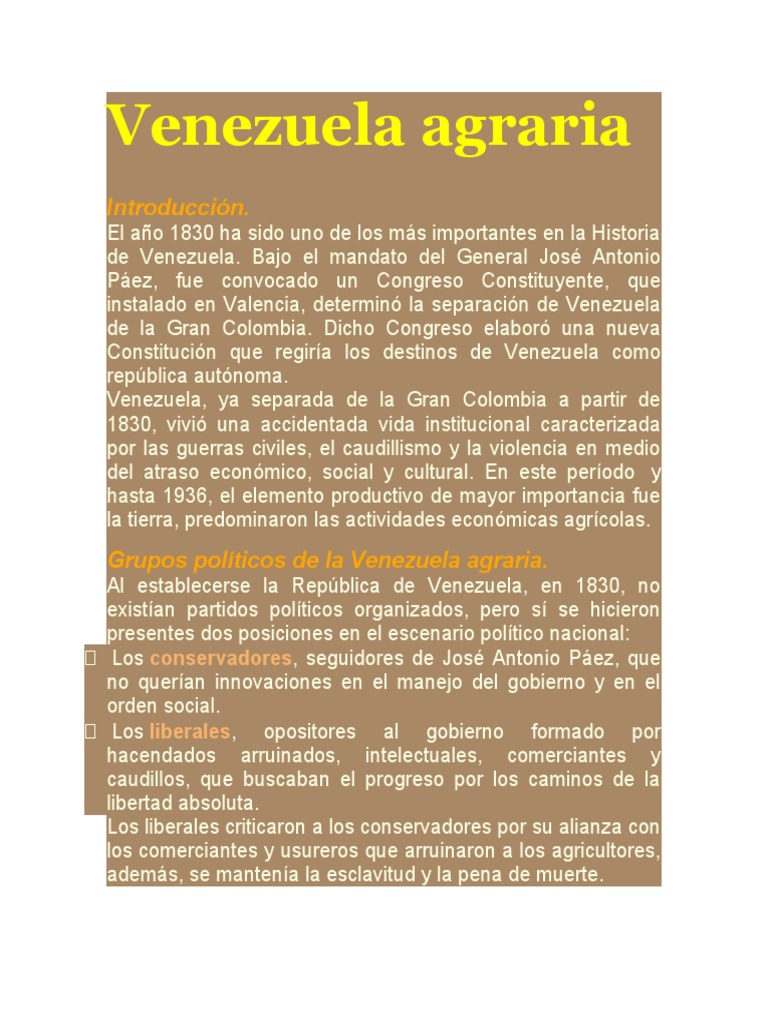 Historia de la Venezuela Agraria 1830-1936 | PDF | Agricultura | Venezuela