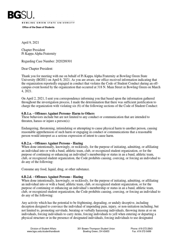 Pi Kappa Alpha Expulsion Letter | PDF | Fraternities And Sororities ...