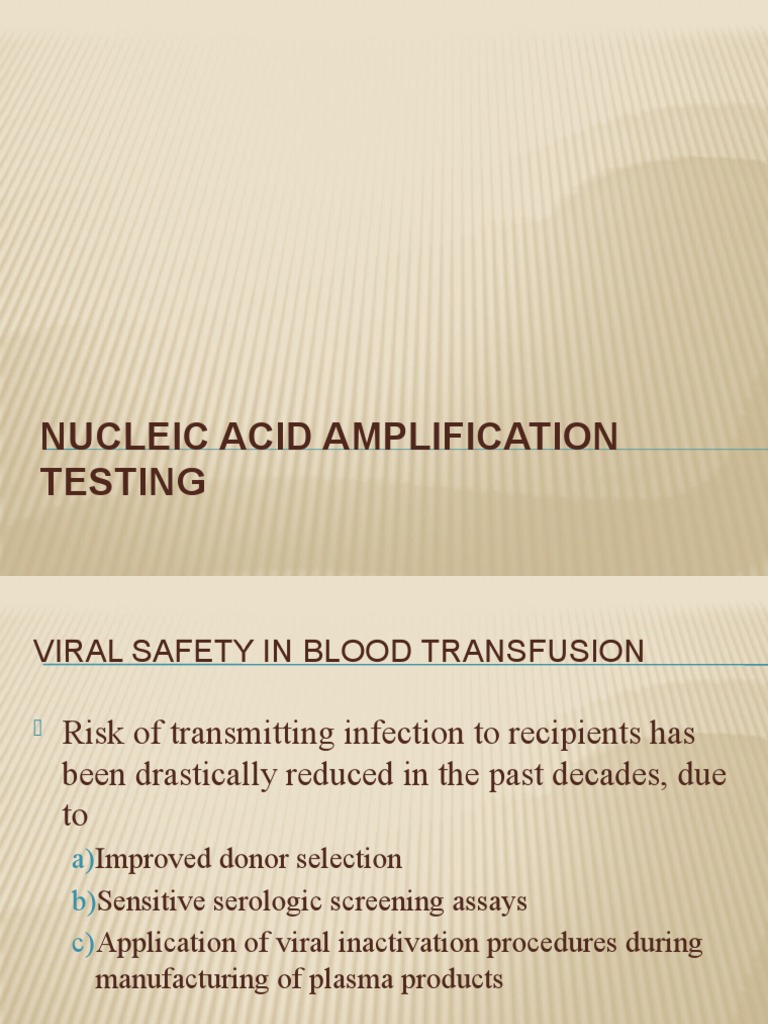 Nucleic Acid Testing for Blood Safety | PDF | Polymerase Chain Reaction ...