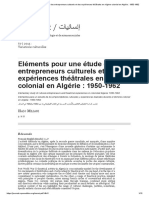 Eléments Pour Une Étude Des Entrepreneurs Culturels Et Des Expériences Théâtrales en Régime Colonial en Algérie - 1950-1962