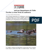 El Lío Ambiental Por Hipopótamos de Pablo Escobar Ya Tiene Fecha de Audiencia