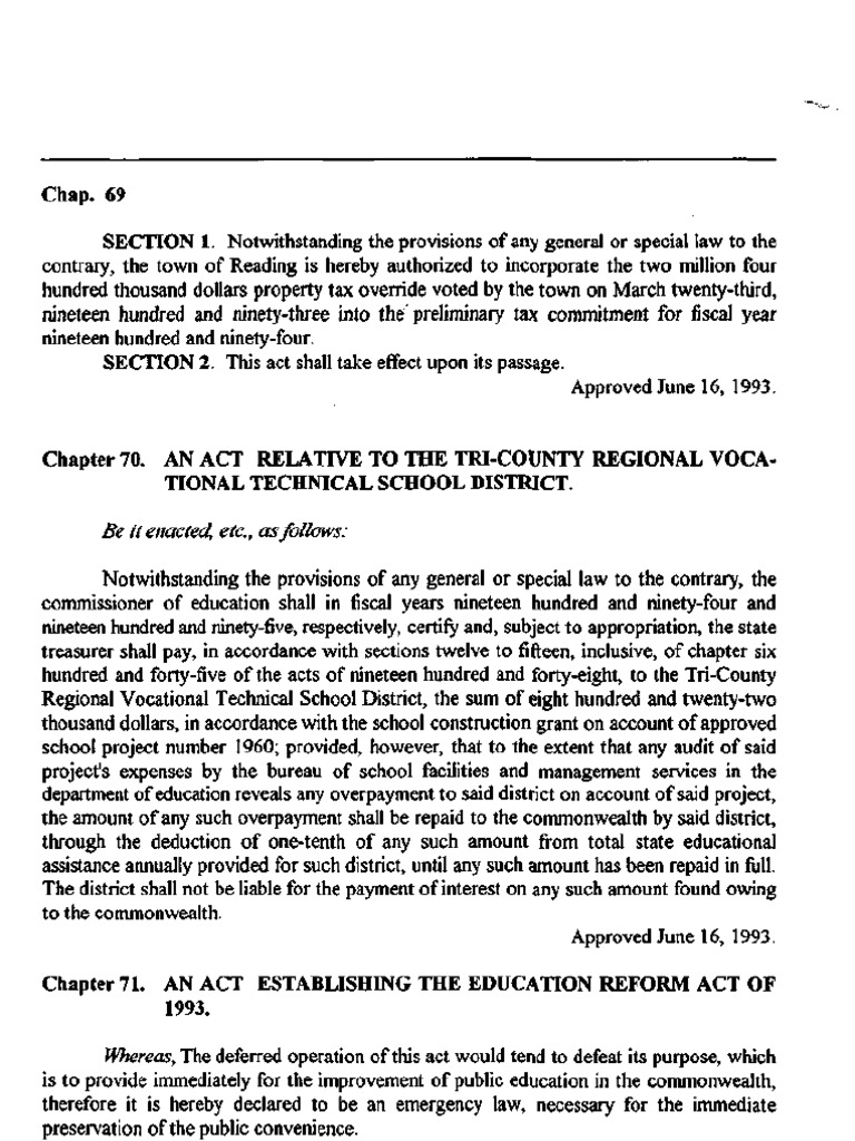 Massachusetts Education Reform Act of 1993 PDF Schools Teachers