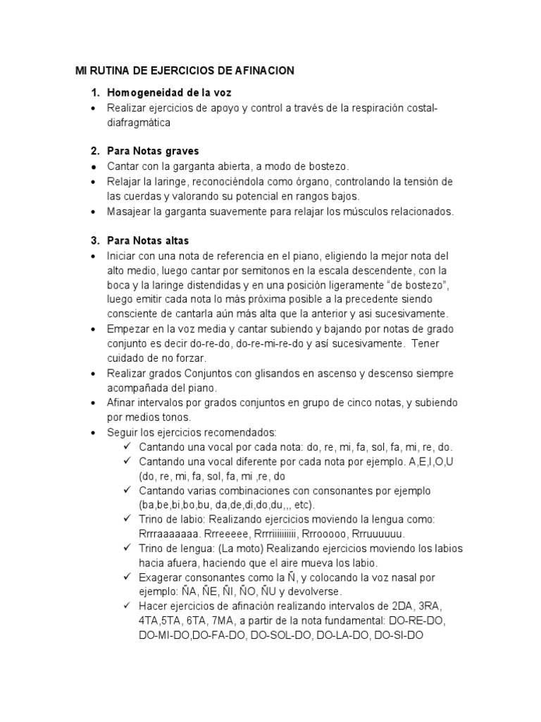 Ejercicios de Afinacion de Voz | PDF