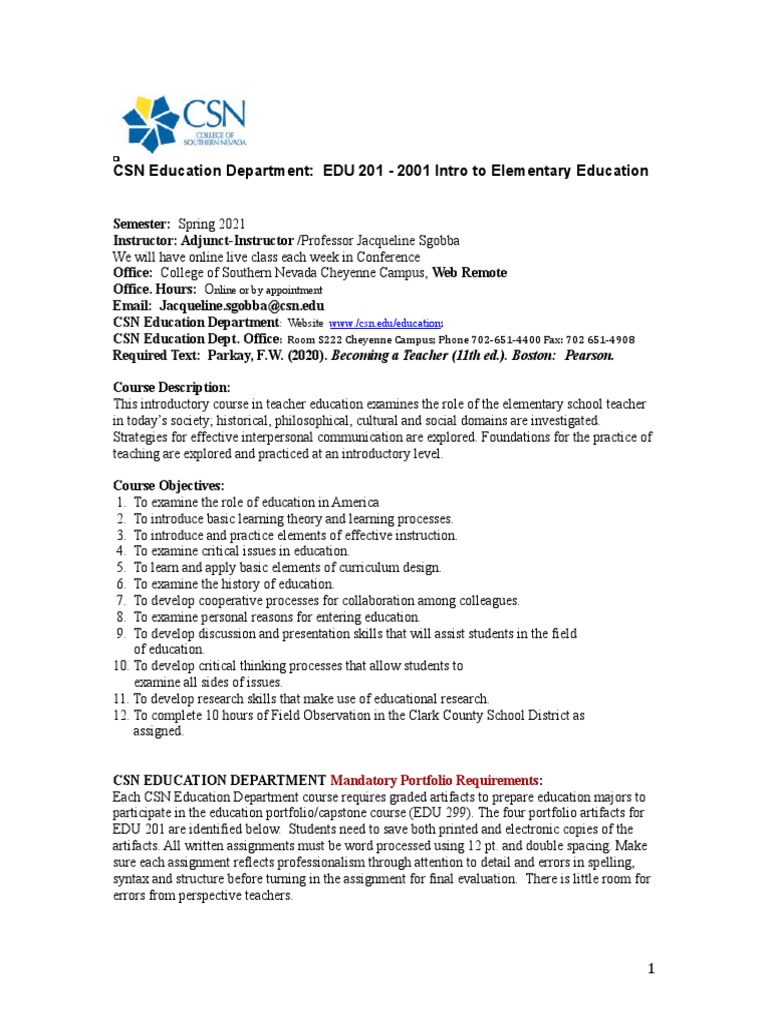201 Syllabus - Spring 2021 | PDF | Lesson Plan | Philosophy Of Education