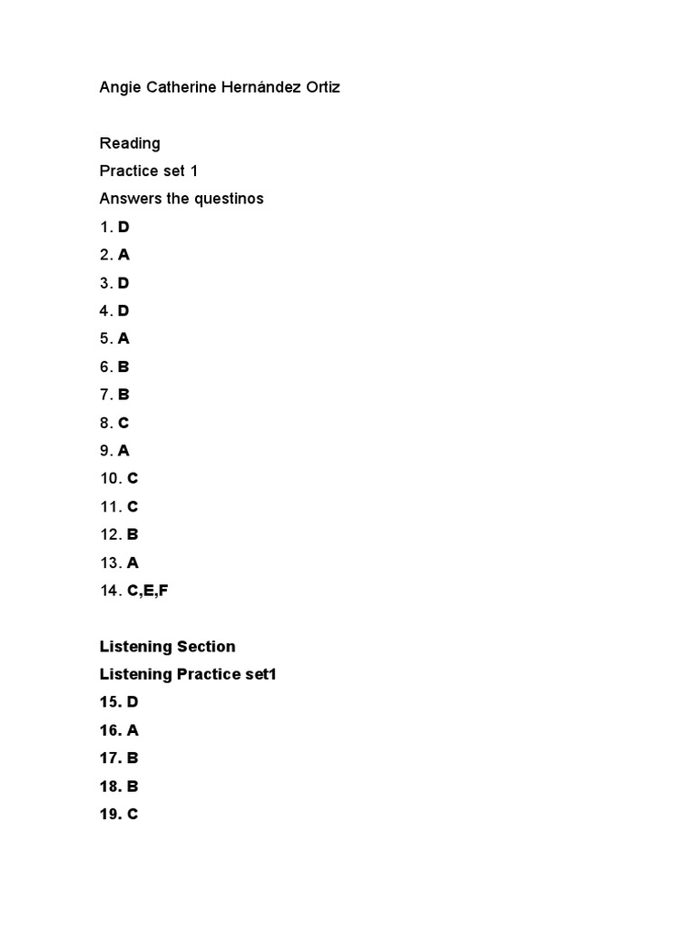 Reading and Listening Practice Answers | PDF | Teaching Methods & Materials